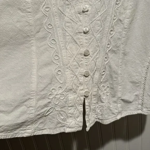 Soft Surroundings White Embroidered Boho Blouse Bell Sleeves Peruvian Cotton 1X - Picture 2 of 10